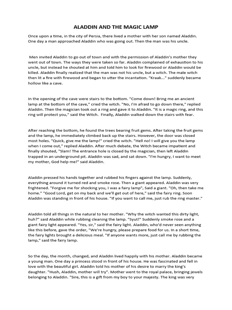 Aladdin and The Magic Lamp | PDF | Literary Motifs | Folklore