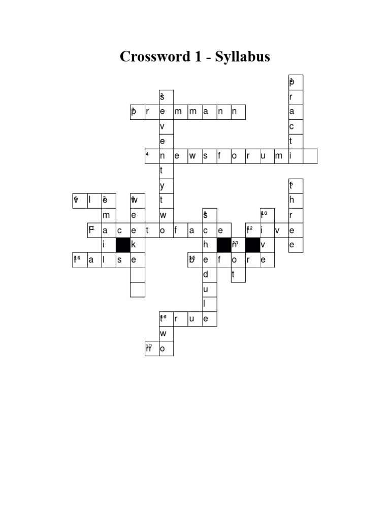 Crossword 1 Post2 Fillable PDF Quiz Behavior Modification