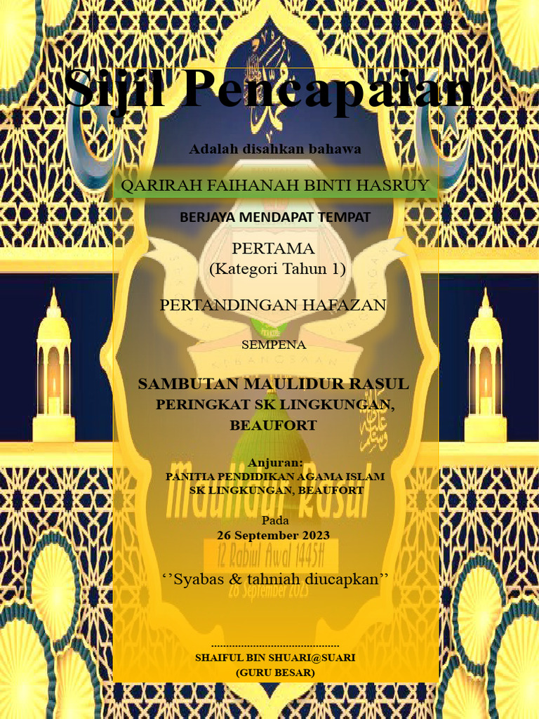 Pemenang Pertandingan Hafazan SK Lingkungan | PDF
