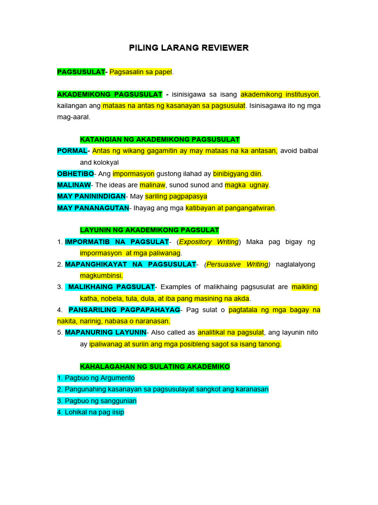Piling Larang Reviewer | PDF