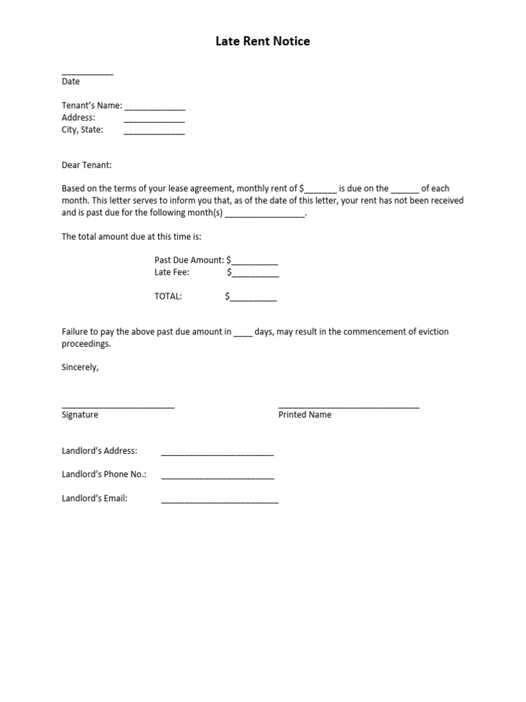 Late Rent Notice Template PDF