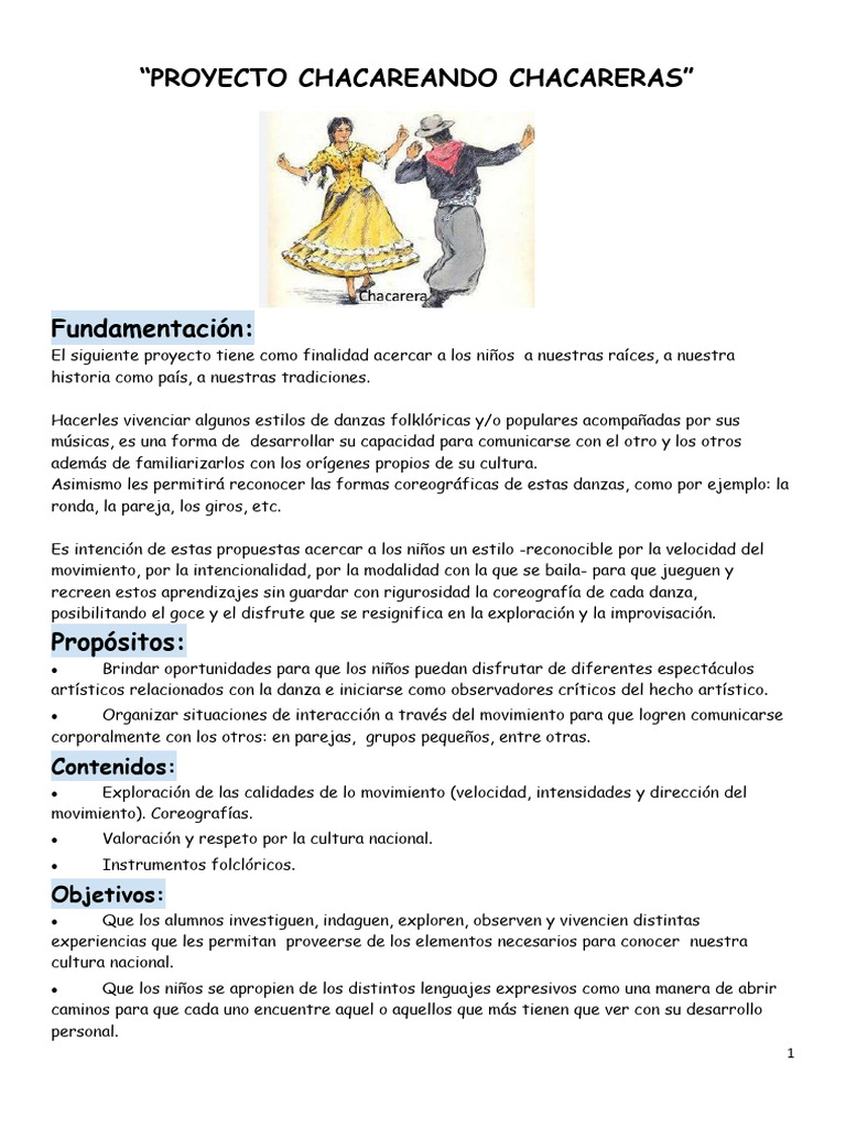Proyecto de Chacarera para Niños | PDF | Bailes | Entretenimiento