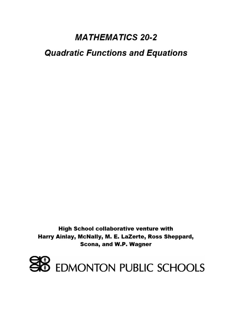 Mathematics 20 2 Quadratic Functions and Equations | PDF | Quadratic ...
