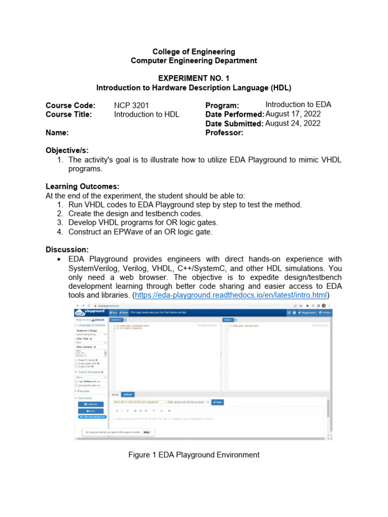 Hd experiment 1 pdf vhdl hardware description language