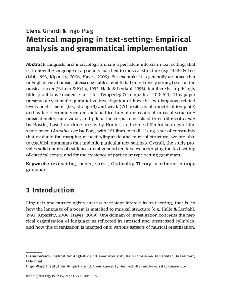 Metrical Mapping in Text-Setting Analysis | PDF | Metre (Poetry ...