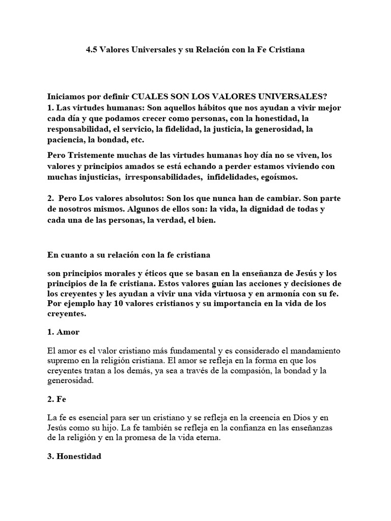 Valores Cristianos y su Importancia | PDF | Amor | Fe