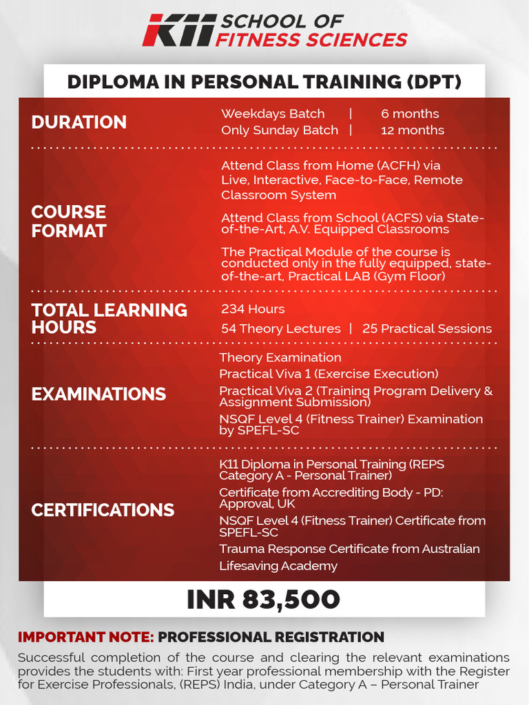 K11 Course Information PDF Personal Trainer Behavior Modification