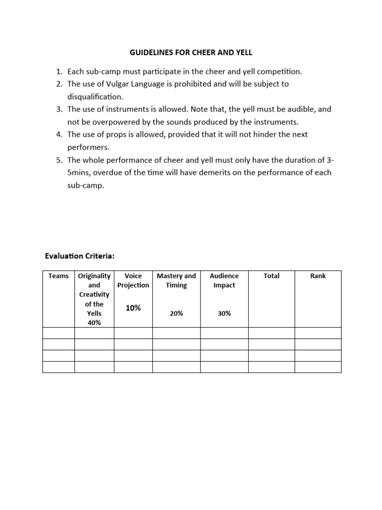 Cheer and Yell Competition Guidelines | PDF