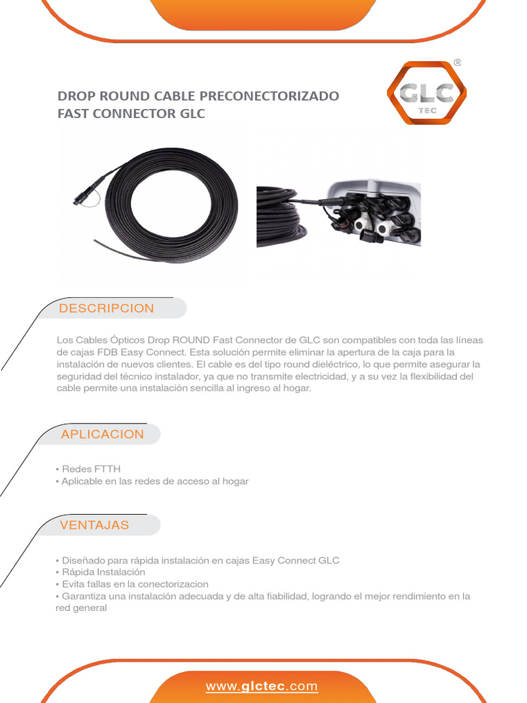 Drop Round Cable Preconectorizado Fast Connector GLC | PDF | Fibra ...