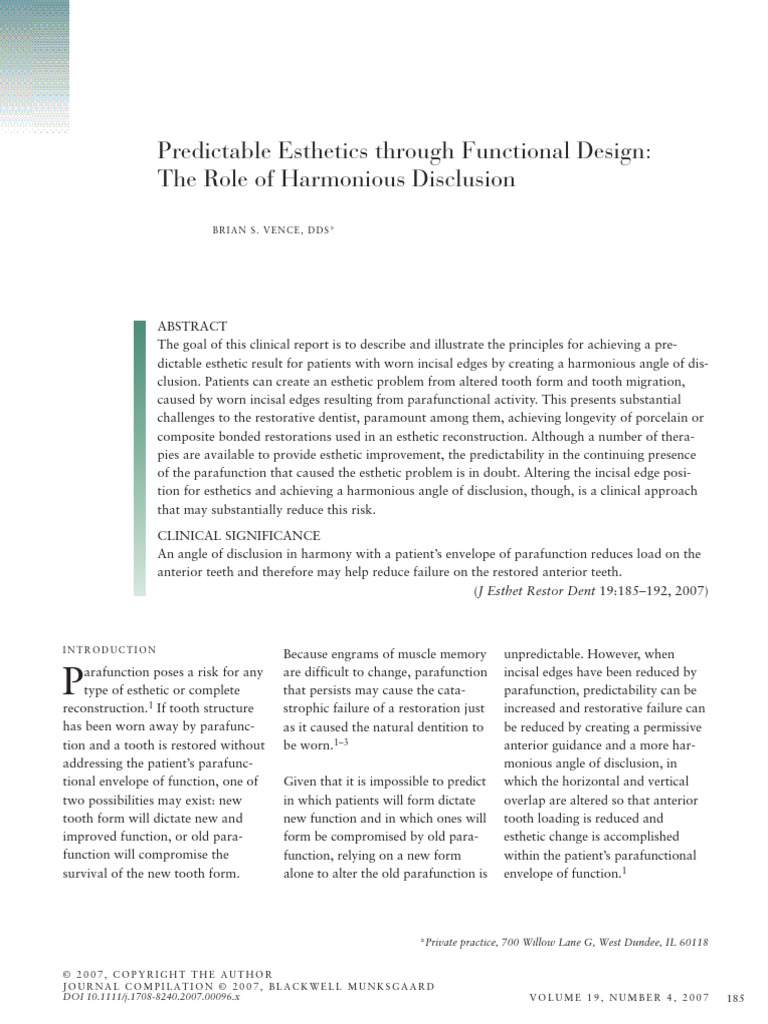 J Esthet Restor Dent 2007 Vence1 Download Free PDF Orthodontics Tooth