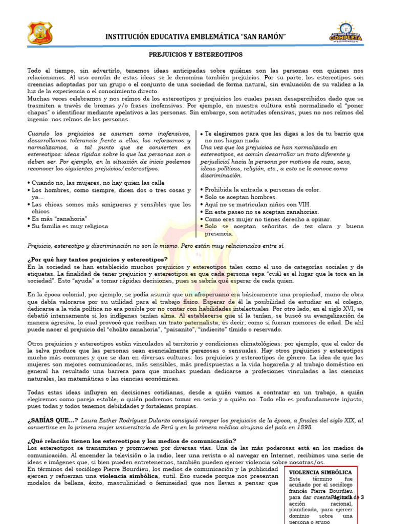Prejuicios y Estereotipos en la Educación | PDF | Estereotipos | Prejuicios