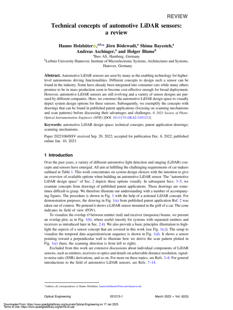 Technical Concepts of Automotive Lidar Sensors: A Review | PDF | Lidar ...