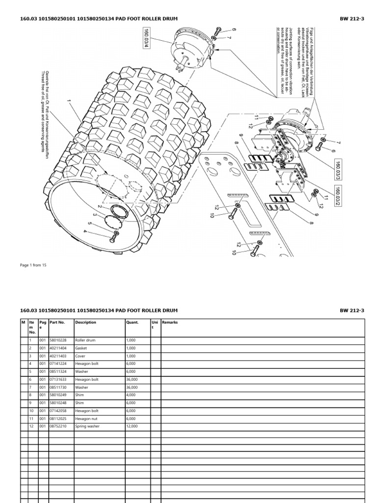 Pad Foot Roller Drum Parts List | PDF | Washer (Hardware) | Screw
