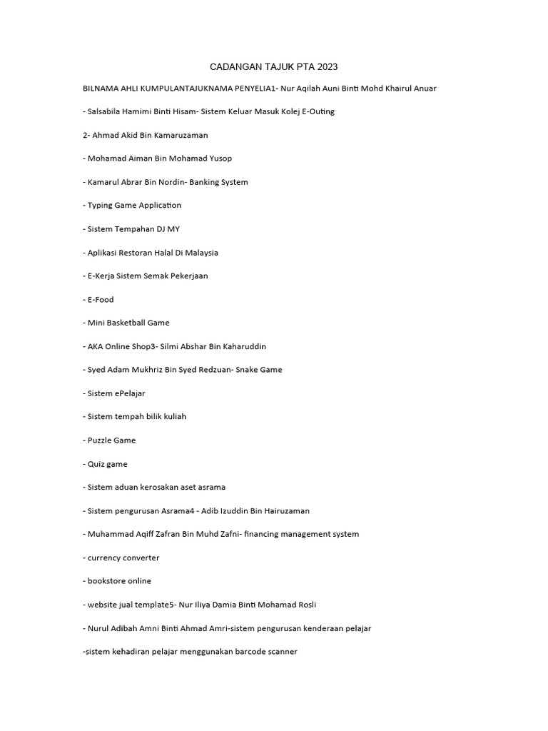Cadangan Tajuk Pta 2023 | PDF | Technology & Engineering