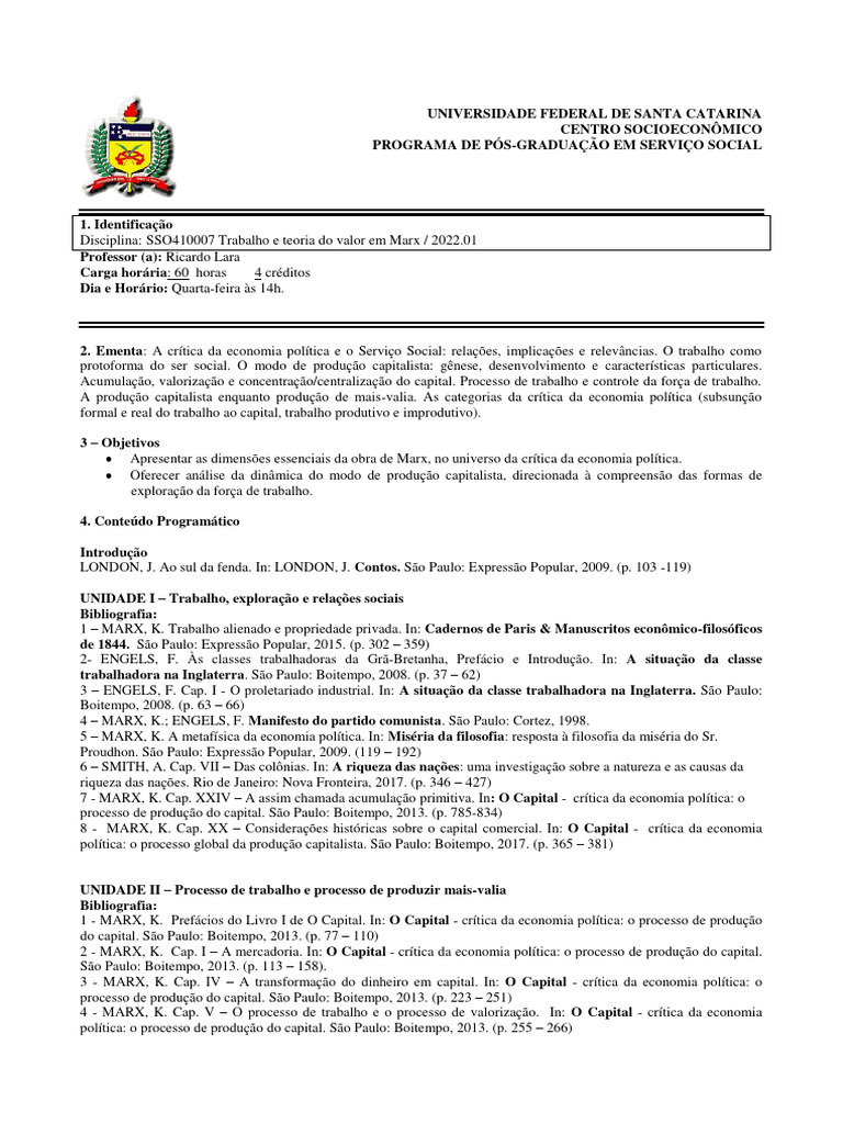 2022 1 sso410007 trabalho e teoria do valor em marx ricardo lara