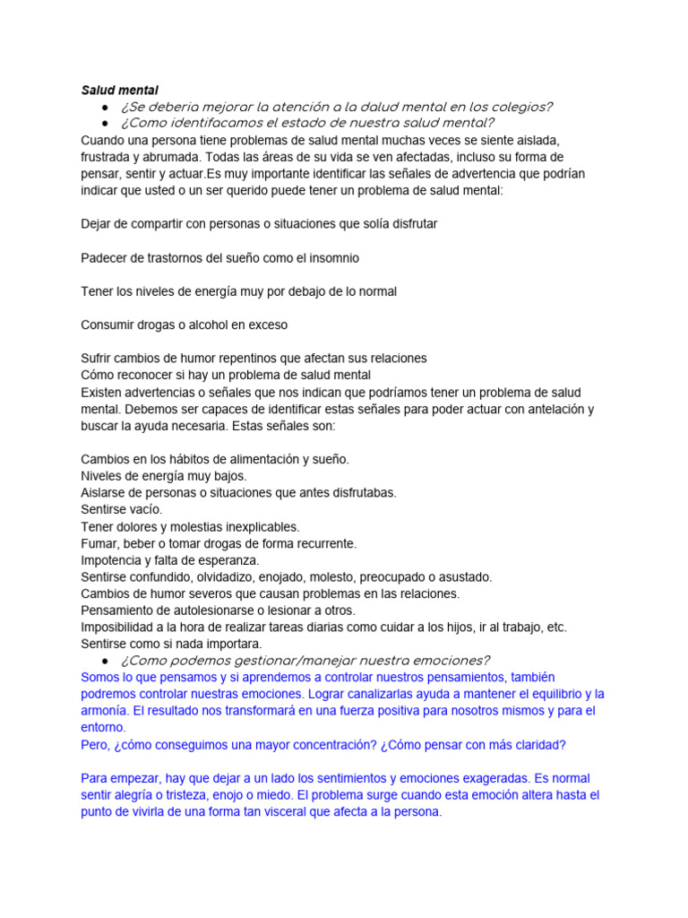Señales y Gestión de la Salud Mental | PDF | Las emociones | Mente