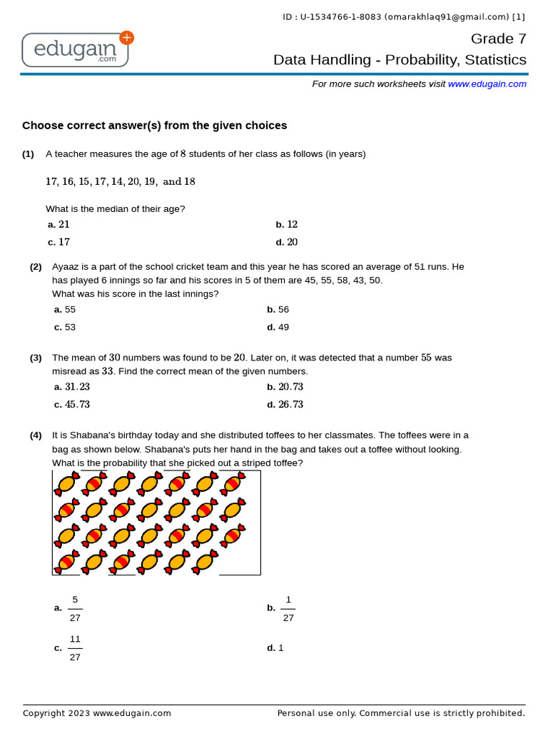 Grade7 1534766 1 8083.q | PDF | Mathematics | Statistics