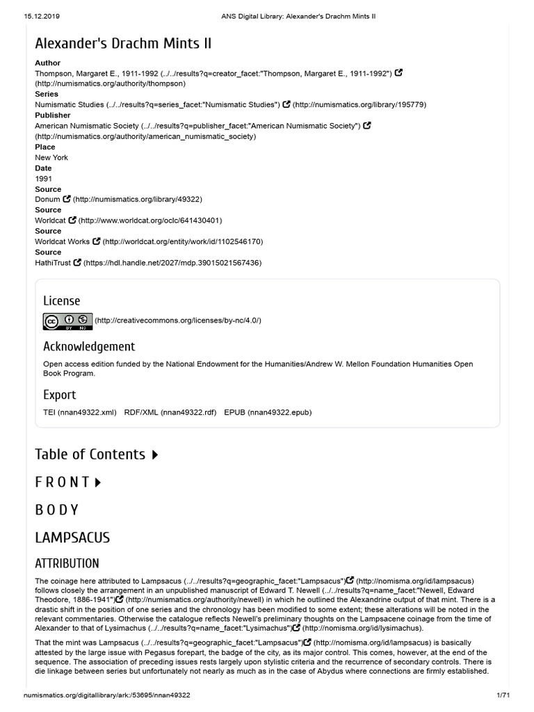 ANS Digital Library - Alexander's Drachm Mints II | PDF | Numismatics ...