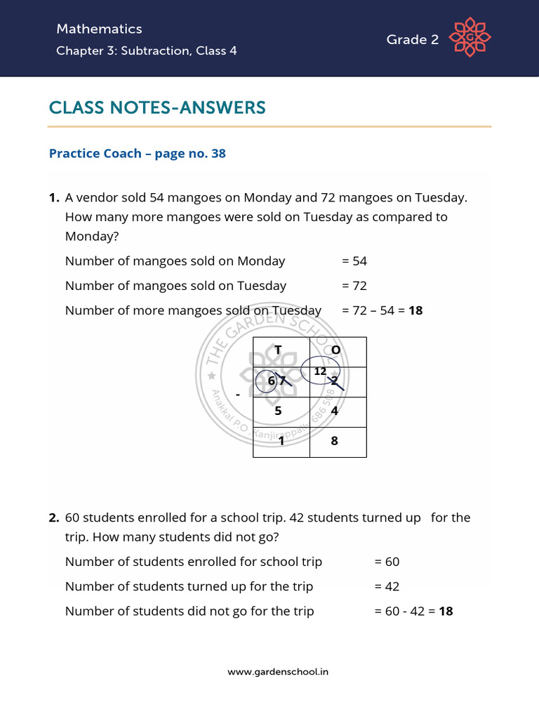 AK CN Grade+2 Mathematics Chapter+3 Subtraction Class+4 | PDF | Mathematics