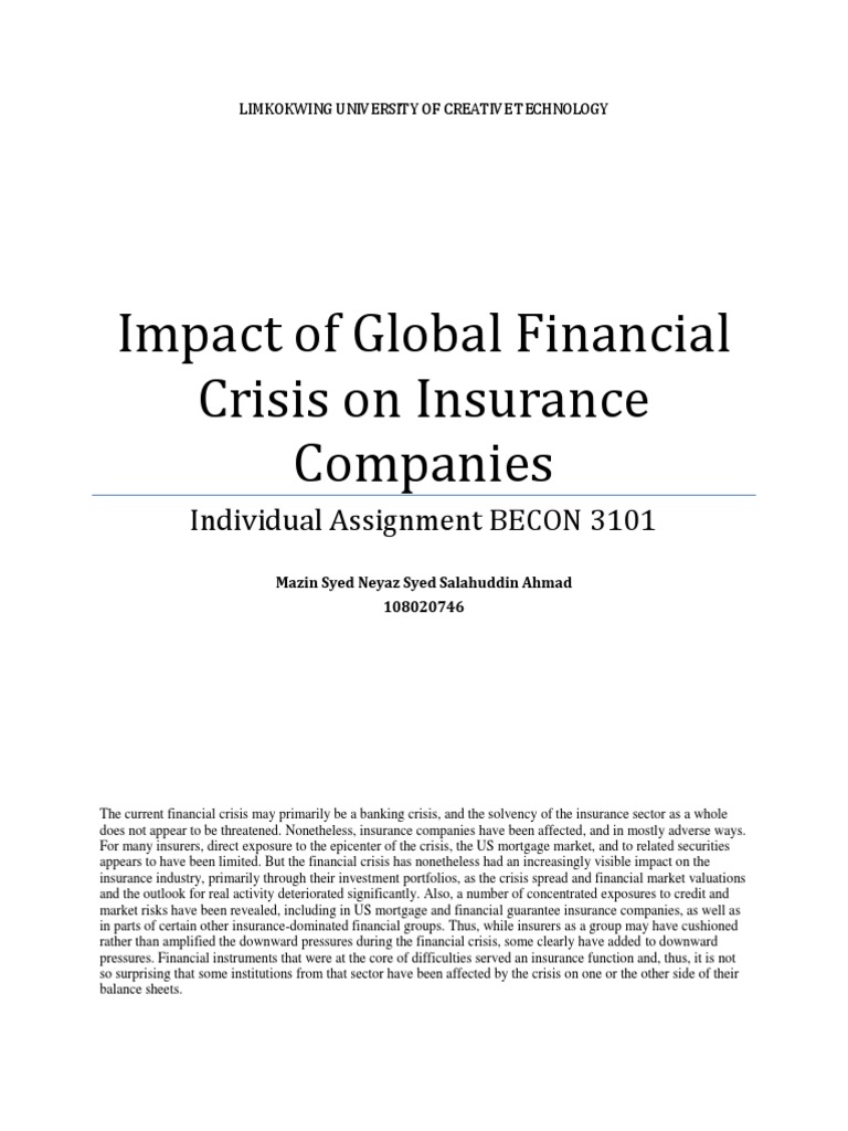Global Financial Crisis Impact on Insurance | PDF | Credit Default Swap ...