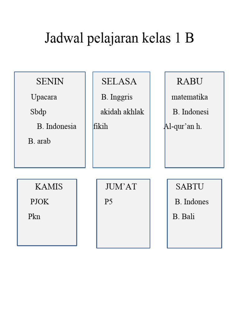 Jadwal Pelajaran Kelas 1 B Pdf