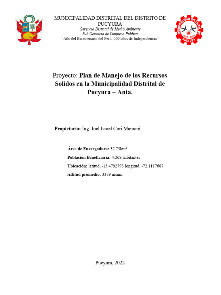 Plan de Manejo de Residuos en Pucyura | PDF | Residuos | Entorno natural