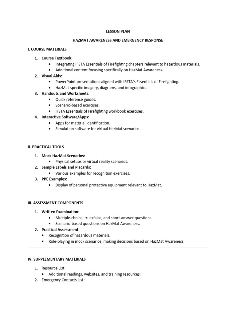 Lesson Plan - Hazamat FBRC 2 | PDF | Dangerous Goods | Personal ...