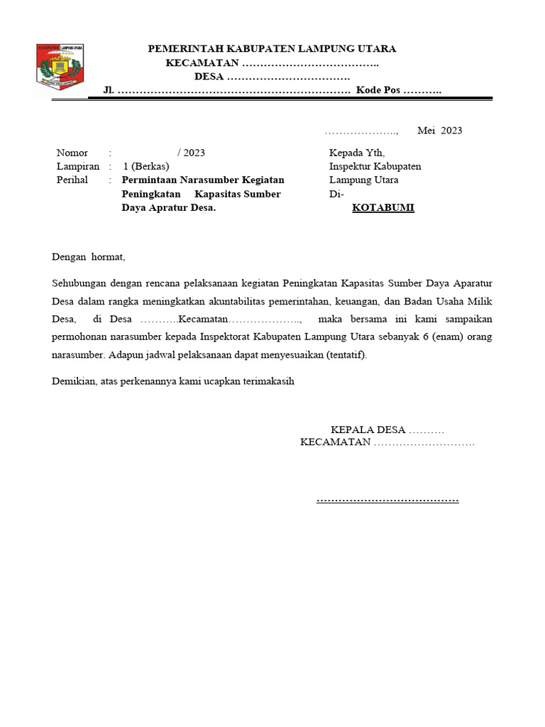 Surat Permintaan Narasumber | PDF