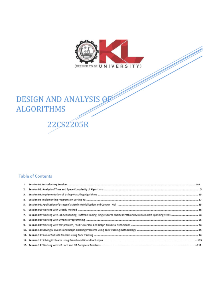 Design and Analysis of Algorithms Guide | PDF | Dynamic Programming ...