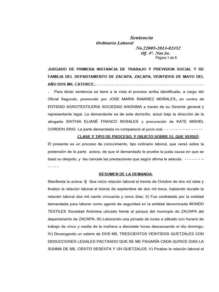 Sentencia Laboral | PDF | Sentencia (ley) | Daños y perjuicios