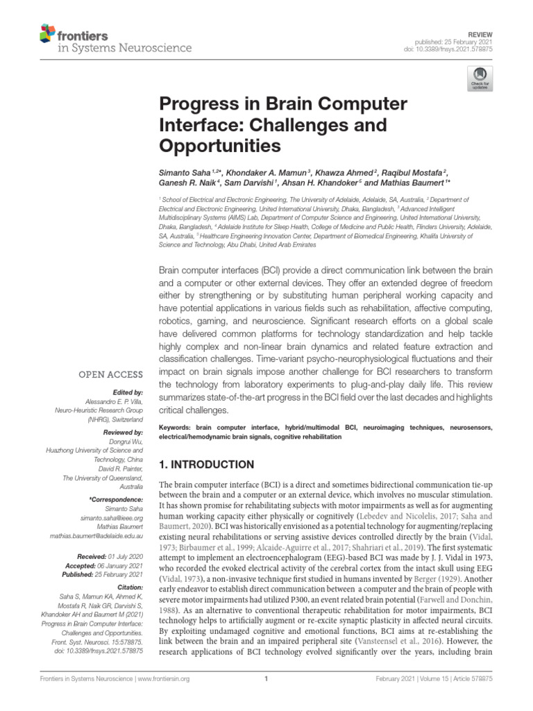 Progress in Brain Computer Interface: Challenges and Opportunities ...