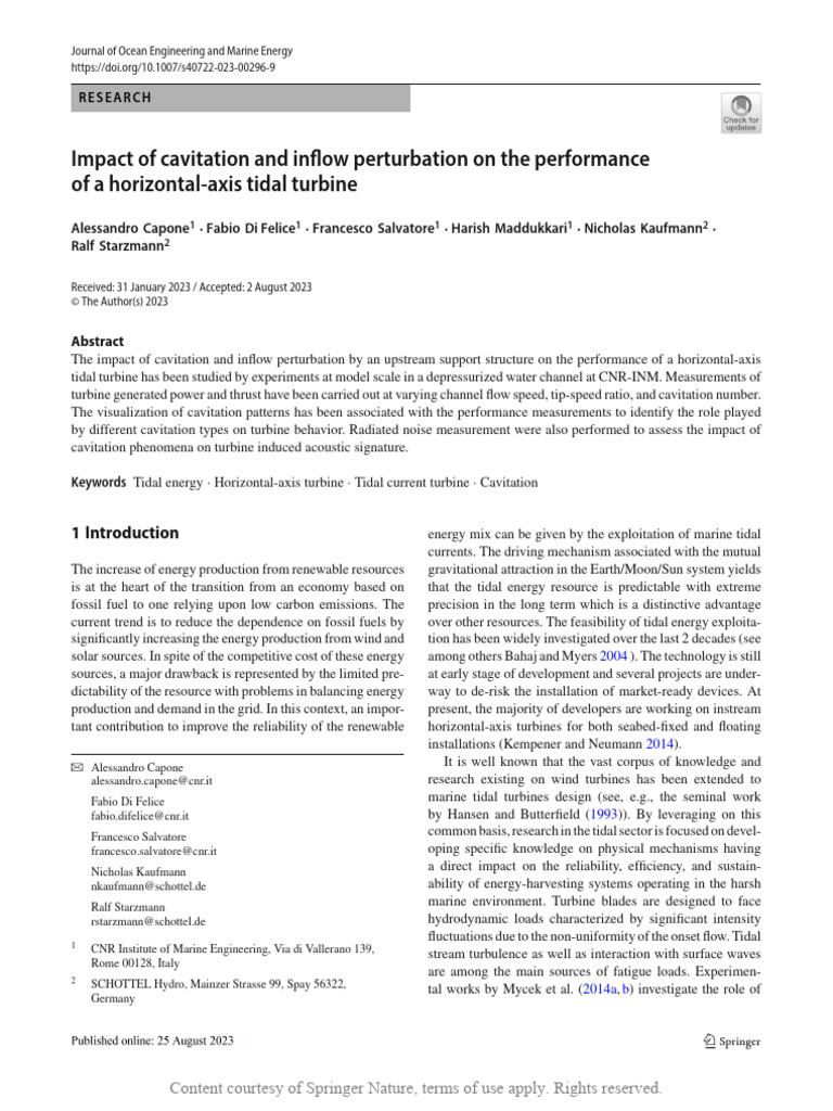 Cavitation Effects on Tidal Turbines | PDF | Turbine | Energy Development