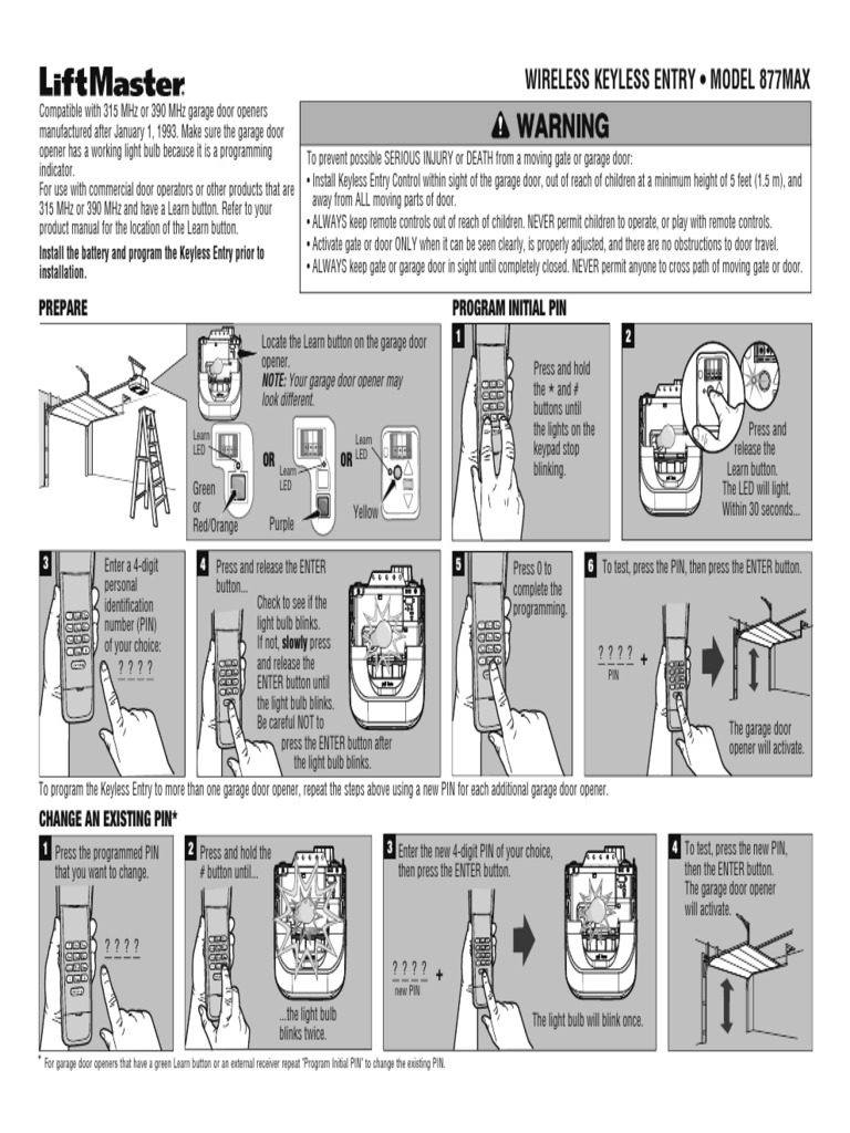 LiftMaster 877MAX Keypad Programming Guide | PDF | Door | Architectural ...