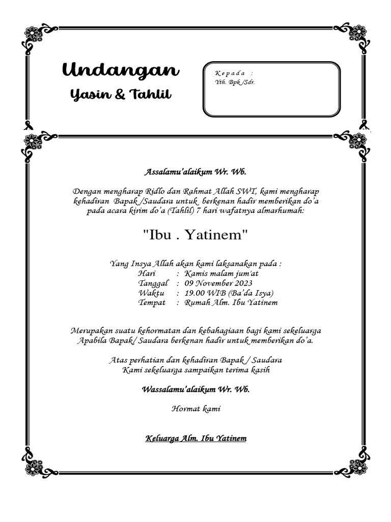 Undangan Tahlil | PDF
