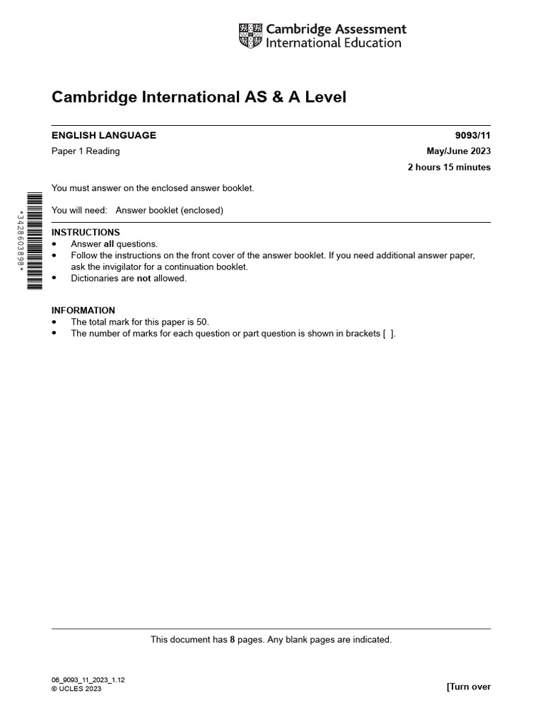 AS & A Level English Language Paper 1 | PDF