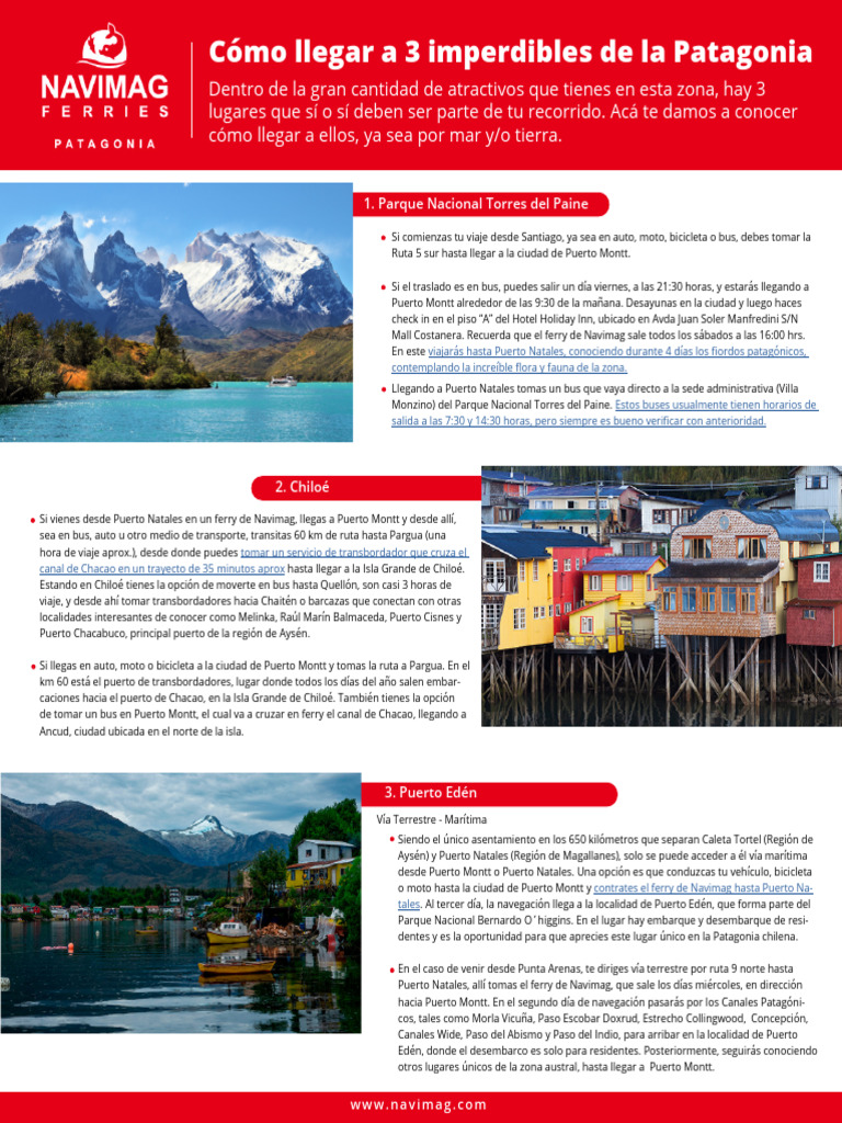 Cómo Llegar a 3 Imperdibles de La Patagonia NAVIMAG PDF Envío