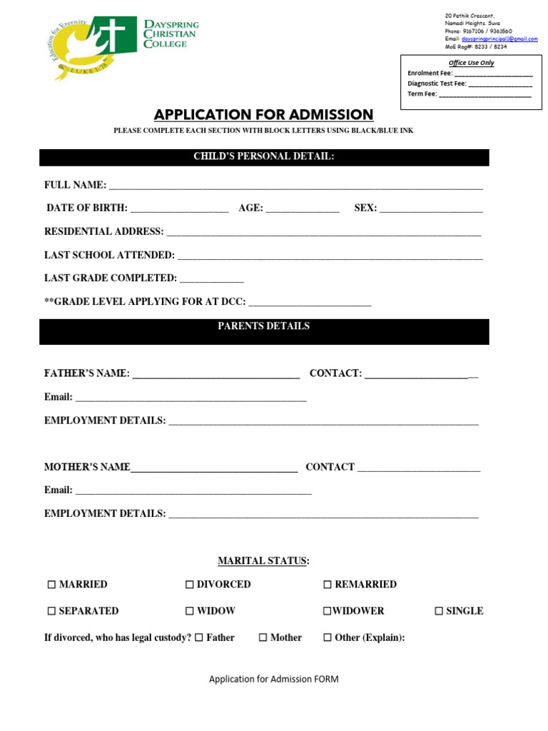 DCC Application For Admission - 230926 - 210621 | PDF | Divorce | Human ...