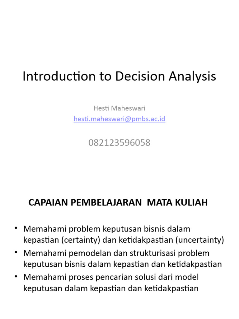2022 - 1 - Introduction To Decision Analysis | PDF | Teknologi & Rekayasa