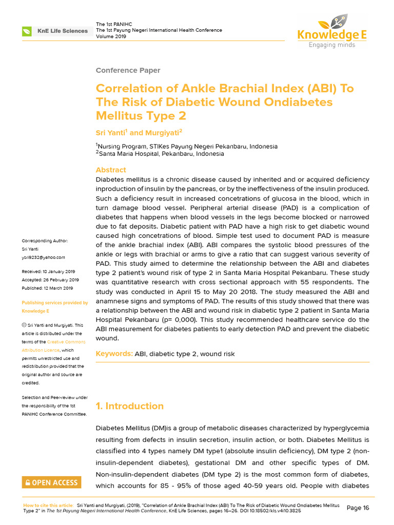 Correlation of Ankle Brachial Index Abi 906fc6a0 PDF Diabetes