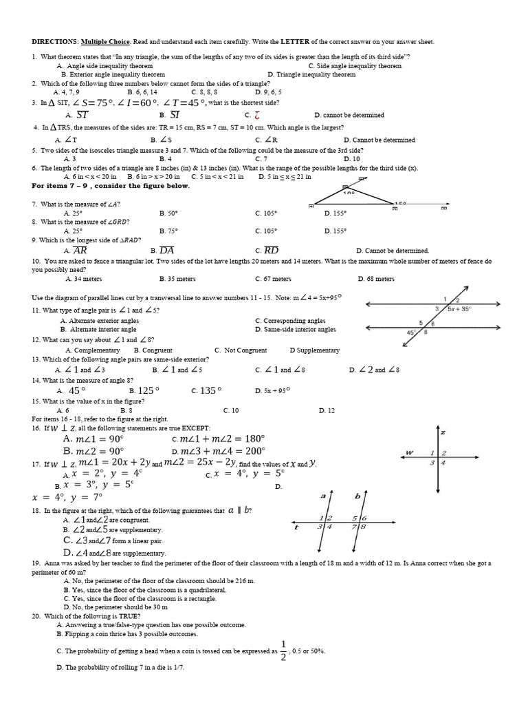 Mastery Test in Math 8 Q4 | PDF | Triangle | Length