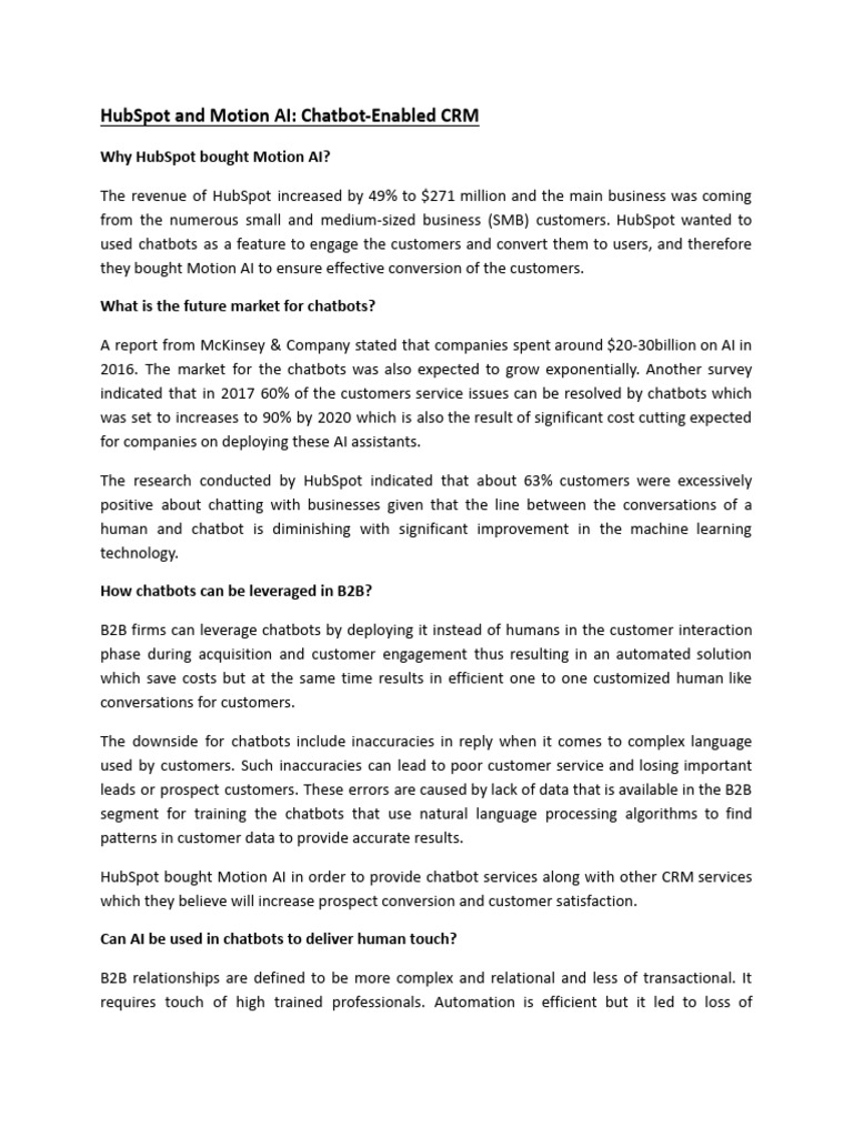 B 5 HubSpot and Motion AI Chatbot Enabled CRM PDF Artificial