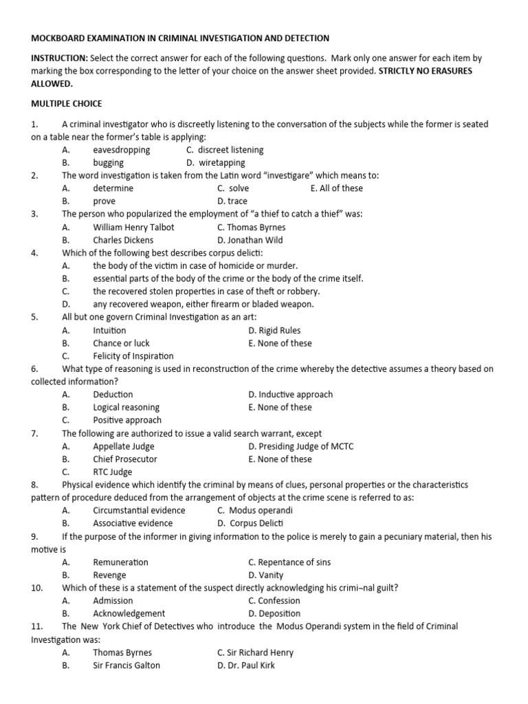 Criminal Investigation Mock Exam Guide | PDF | Traffic | Fires