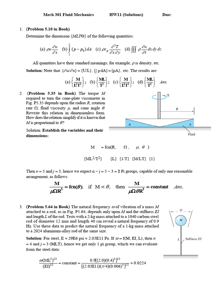 Fluid Mechanics HW11 Solutions | PDF | Pump | Fluid Dynamics