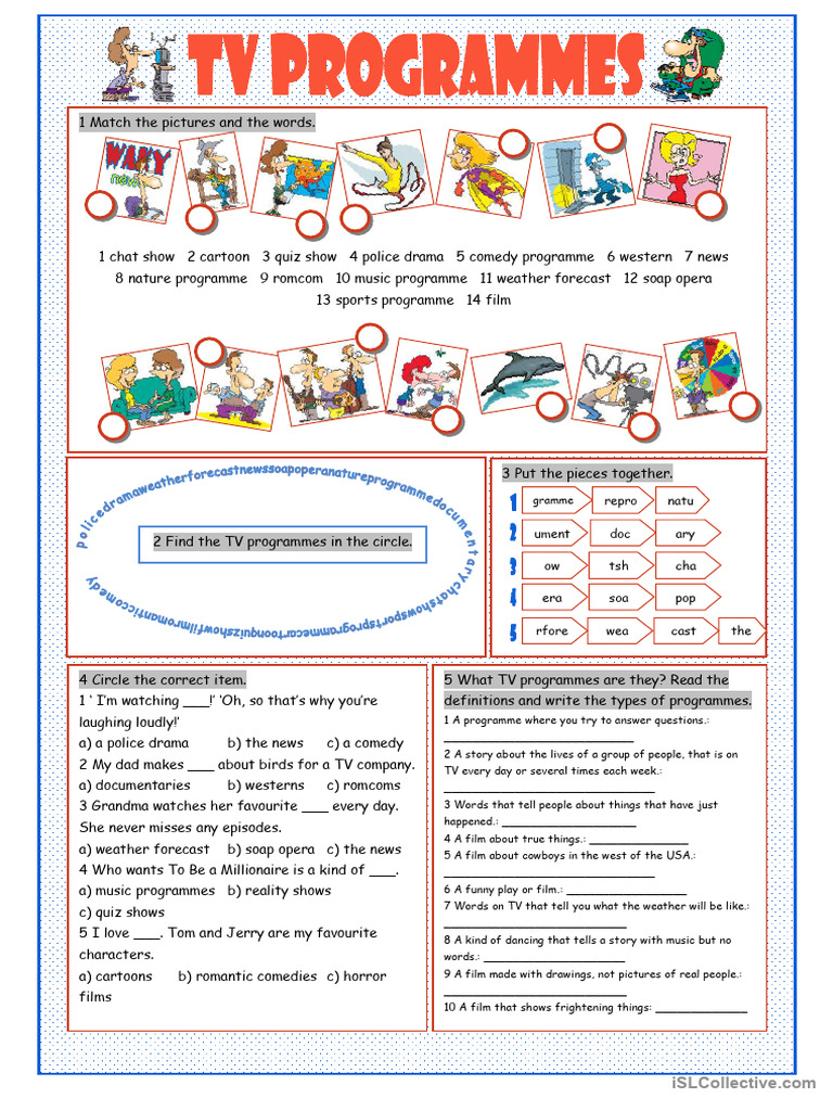 Tv Programmes Vocabulary Exercises Pdf Entertainment