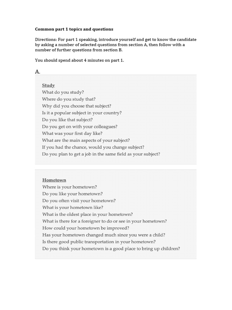 Part 1 Speaking All Candidates | PDF