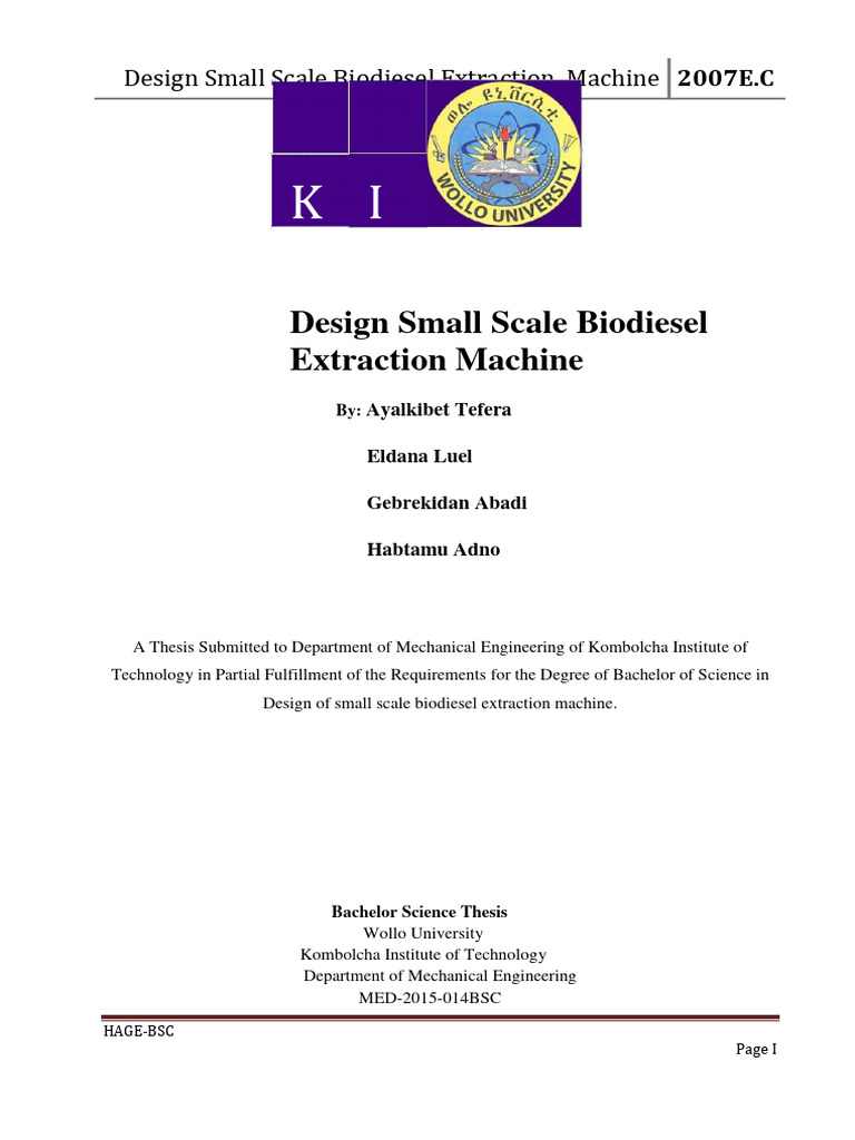 Small Scale Biodiesel Extraction Design | PDF | Energy Development ...