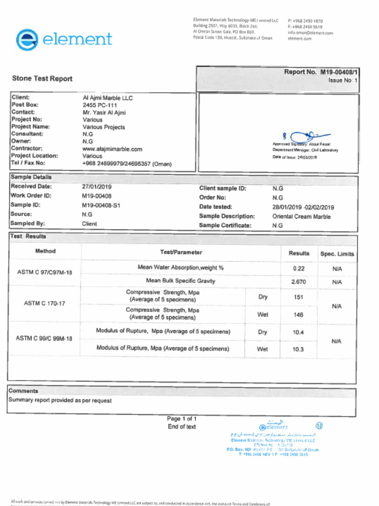 Oriental Cream - Test Report | PDF