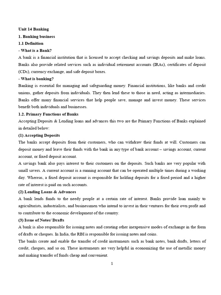 unit 14 banking