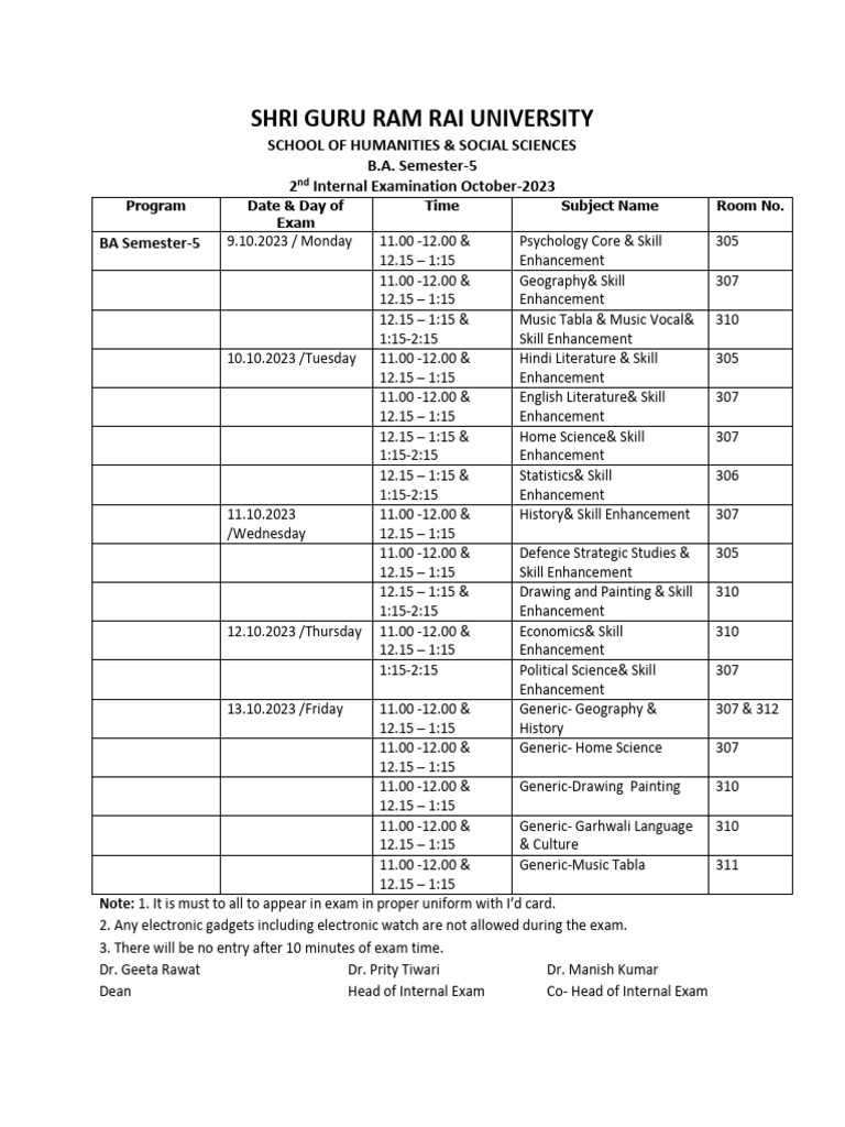 B.A. Semester-5 Exam Schedule October 2023 | PDF | Science