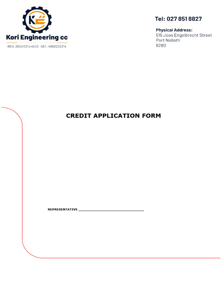 Kori Engineering Credit Application Form | PDF | Credit | Finance ...